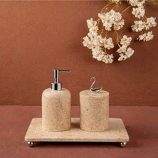 Miarik Design Dekoratif Traverten Mermer Aksesuar Detaylı 3 Lu Banyo Seti Takımı