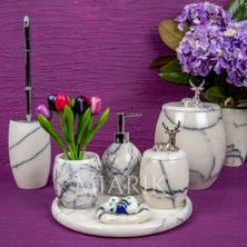 Miarik Design Dekoratif Leylak Mermer Banyo Seti Takımı 7 Li Pirinç Detaylı Tasarım Set