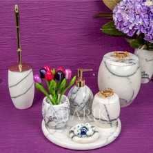 Miarik Design Dekoratif Leylak Mermer Banyo Seti Takımı 7 Li Pirinç Detaylı Tasarım Set