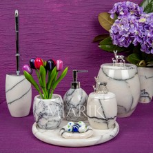 Miarik Design Dekoratif Leylak Mermer Banyo Seti Takımı 7 Li Pirinç Detaylı Tasarım Set