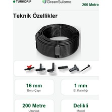 Greensulama 16 mm Düz Delikli Damlama Borusu 200 Metre Bahçe Sera Sulama