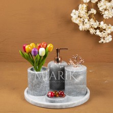 Miarik Design Dekoratif Mermer Rose Detaylı 5 Li Banyo Seti Takımı
