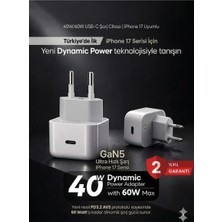 Exonix iPhone 17 Pro Max ve Plus Uyumlu 40W Gan5 Dynamic Power Usb-C Hızlı Şarj Adaptörü 60W Max Pd Type-C