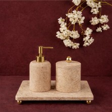 Miarik Design Dekoratif Traverten Mermer Aksesuar Detaylı 3 Lu Banyo Seti Takımı