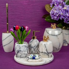 Miarik Design Dekoratif Leylak Mermer Banyo Seti Takımı 7 Li Pirinç Detaylı Tasarım Set