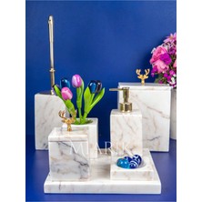 Miarik Design Dekoratif Mermer Aksesuar Detaylı 7 Li Kare Banyo Seti Takımı