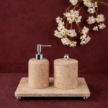 Miarik Design Dekoratif Traverten Mermer Aksesuar Detaylı 3 Lu Banyo Seti Takımı