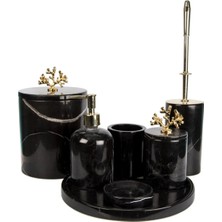Miarik Design Rolin Siyah Mermer Banyo Seti 7li - Gold Mercan