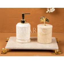 Miarik Design Dekoratif Mermer Gınko Aksesuar Detaylı 3 Lu Banyo Seti Takımı