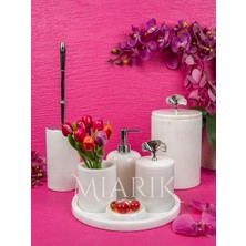 Miarik Design Dekoratif Beyaz Mermer Yaprak Detaylı 7 Li Banyo Seti Takımı