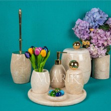 Miarik Design Dekoratif Mermer Banyo Seti Takımı 7 Li Buyuk Disko Top Pirinç Detaylı Tasarım Set