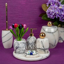 Miarik Design Dekoratif Mermer Banyo Seti Takımı 7 Li Buyuk Disko Top Pirinç Detaylı Tasarım Set