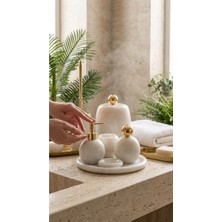 Miarik Design Dekoratif Mermer Banyo Seti Takımı 7'li Şık Tasarım Suya Dayanıklı Pirinç Detaylı