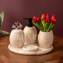 Miarik Design Dekoratif Traveren Mermer Oval Banyo Seti Takımı 5 Li Tasarım Set