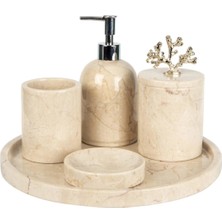 Miarik Design Bej Rolin Bej Mermer Banyo Seti 5li - Gümüş Mercan 5 Parça Mermer
