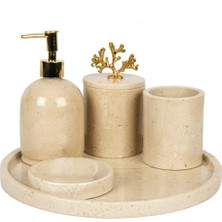 Miarik Design Rolin Beyaz Mermer Banyo Seti 7li - Gold Mercan