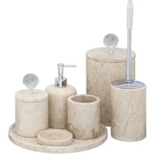 Miarik Design Dekoratif  Mermer Midye Detaylı 7 Li Banyo Seti Takımı