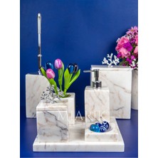 Miarik Design Dekoratif Mermer Aksesuar Detaylı 7 Li Kare Banyo Seti Takımı