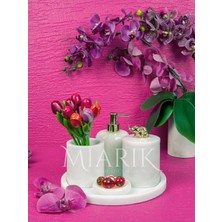 Miarik Design Dekoratif Beyaz Mermer  Pirinc Aksesuar Detaylı 5 Li Banyo Seti Takımı