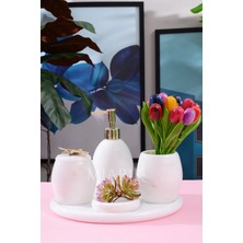 Miarik Design Dekoratif Beyaz Mermer Oval Banyo Seti Takımı 5 Litasarım Set