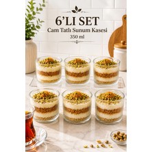 Naturelove 6'lı Çizgili Cam Tatlı Sunum Kasesi 350 ml - Magnolia Cheesecake Kahvaltılık Çerezlik Servis Seti