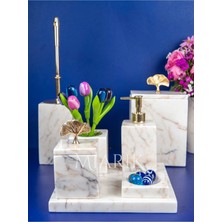 Miarik Design Dekoratif Mermer Aksesuar Detaylı 7 Li Kare Banyo Seti Takımı