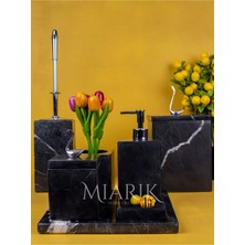 Miarik Design Dekoratif Mermer Düz Kare Sılver Kugu Detaylı 7 Li Banyo Seti Takımı