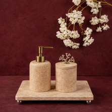 Miarik Design Dekoratif Traverten Mermer Aksesuar Detaylı 3 Lu Banyo Seti Takımı