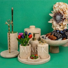 Miarik Design Dekoratif Traverten Merme Banyo Seti Takımı 9 Lu Pirinç Detaylı Tasarım Set