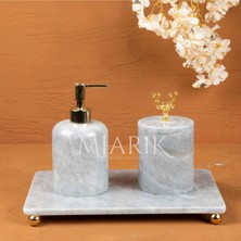 Miarik Design Dekoratif Grı Mermer Aksesuar Detaylı 3 Lu Banyo Seti Takımı