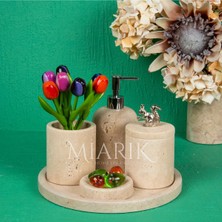 Miarik Design Dekoratif Traverten Mermer Banyo Seti Takımı 5li Aksesuar Detaylı Tasarım Set