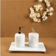 Miarik Design Dekoratif Beyaz Mermer Aksesuar Detaylı 3 Lu Banyo Seti Takımı