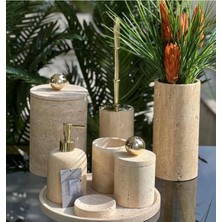 Miarik Design Dekoratif Mermer Banyo Seti Takımı 7 Li Buyuk Disko Top Pirinç Detaylı Tasarım Set