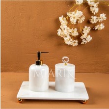 Miarik Design Dekoratif Beyaz Mermer Aksesuar Detaylı 3 Lu Banyo Seti Takımı