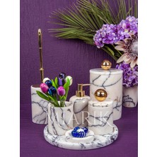 Miarik Design Dekoratif Mermer Banyo Seti Takımı 7 Li Buyuk Disko Top Pirinç Detaylı Tasarım Set