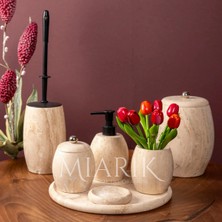 Miarik Design Dekoratif Traverten Mermer Oval Banyo Seti Takımı 7 Li Pirinç Detaylı Tasarım Set