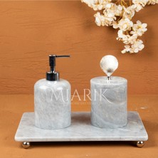 Miarik Design Dekoratif Grı Mermer Aksesuar Detaylı 3 Lu Banyo Seti Takımı