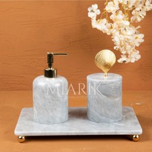 Miarik Design Dekoratif Grı Mermer Aksesuar Detaylı 3 Lu Banyo Seti Takımı