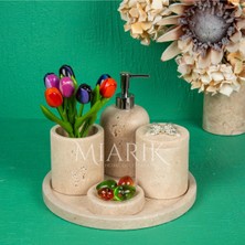 Miarik Design Dekoratif Traverten Mermer Banyo Seti Takımı 5li Aksesuar Detaylı Tasarım Set