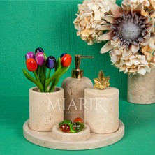 Miarik Design Dekoratif Traverten Mermer Banyo Seti Takımı 5li Aksesuar Detaylı Tasarım Set