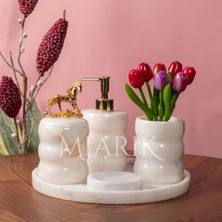 Miarik Design Dekoratif Mermer Tırtıklı 5 Li Banyo Seti Takımı
