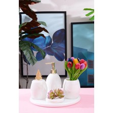 Miarik Design Dekoratif Beyaz Mermer Oval Banyo Seti Takımı 5 Li Tasarım Set