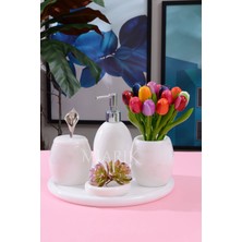 Miarik Design Dekoratif Beyaz Mermer Oval Banyo Seti Takımı 5 Li Tasarım Set