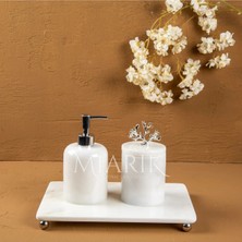 Miarik Design Dekoratif Beyaz Mermer Aksesuar Detaylı 3 Lu Banyo Seti Takımı