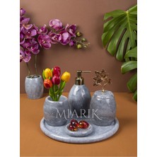 Miarik Design Dekoratif Gri Oval Mermer Banyo Seti Takımı 5 Li Aksesuar Detaylı Tasarım Set