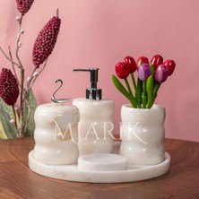 Miarik Design Dekoratif Mermer Tırtıklı 5 Li Banyo Seti Takımı