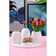 Miarik Design Dekoratif Beyaz Mermer Oval Banyo Seti Takımı 5 Li Tasarım Set