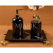 Miarik Design Dekoratif Mermer Gınko Aksesuar Detaylı 3 Lu Banyo Seti Takımı