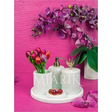 Miarik Design Dekoratif Beyaz Mermer Yaprak Detaylı 5 Li Banyo Seti Takımı