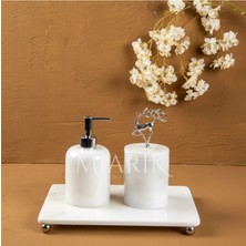 Miarik Design Dekoratif Beyaz Mermer Aksesuar Detaylı 3 Lu Banyo Seti Takımı